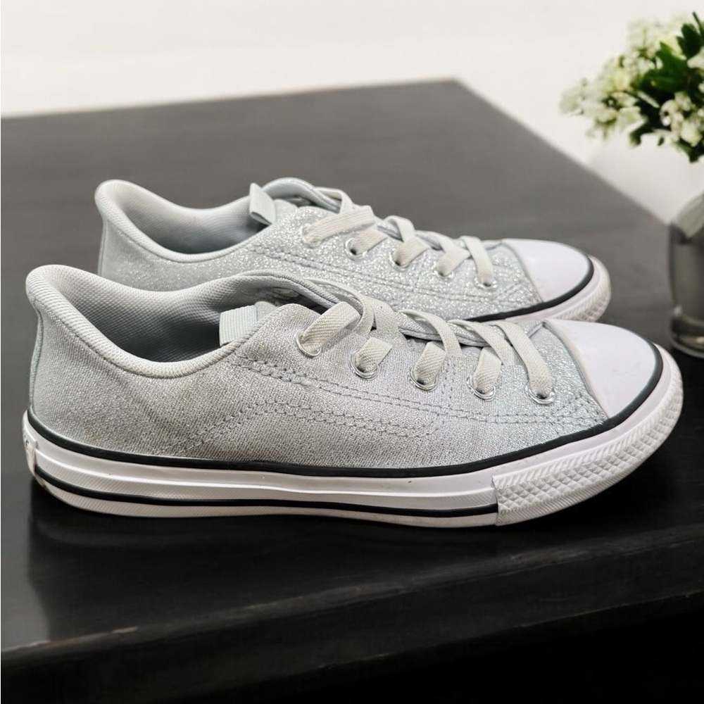 Converse All Star Girls Canvas CTAS RAVE Sparkle Sneakers Silver, Youth Size 2